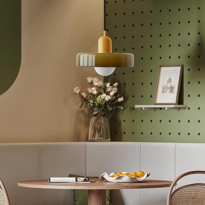 Mid Century Modern Pendant Light Orange Green Glass Hanging Light Nordic Large Single Lamp Vintage Farmhouse Dining Room Chandelier Over Table Kitchen Island Bedroom Hallway Restaurant