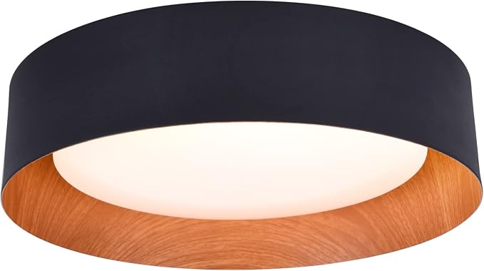Bargeni Kitchen Flush Mount Ceiling Light, Black Wood Ceiling Light Fixture | 13" ETL-listed dimmable 18W LED ceiling light with 3000K warm white glow, ideal for kitchen, bedroom and hallway lighting