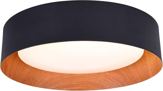 Bargeni Kitchen Flush Mount Ceiling Light, Black Wood Ceiling Light Fixture | 13" ETL-listed dimmable 18W LED ceiling light with 3000K warm white glow, ideal for kitchen, bedroom and hallway lighting