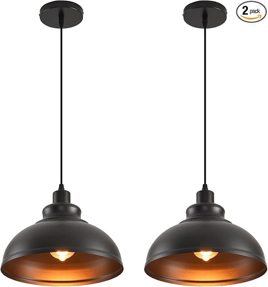 Pendant Lighting Vintage Industrial Fixtures, Farmhouse Pendant Lamp, Hanging Light Fixtures with Metal Shade (Black Inside), Industrial Black Pendant Lights for Hallway Kitchen Island Dining Room