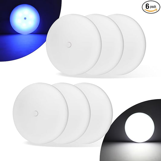 RV Puck Light 5Inch, Dimmable RV Light Fixture 12V, Camper Interior Light with Inbuilt Dimmer Switch, RV Ceiling Light for Boat Camper Trailer Car(Dimmable Cool White& Blue Nightlight, 6PCS)