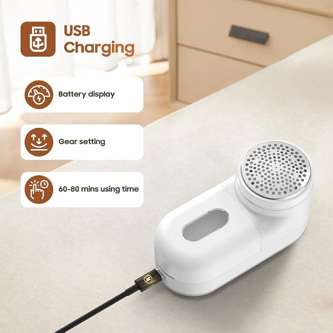 Fabric Shaver Lint Shaver, Electric Lint Remover with 3-Gears and 6-Blades, Sweater Shaver USB Rechargeable Fabric Pilling Remover for Clothes, Couch, Beddings
