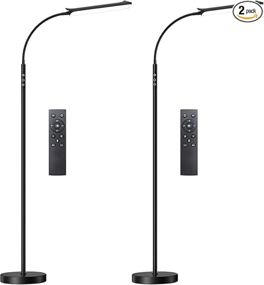 Yikuneng Dimmable LED Floor Lamp, Super Bright Reading Lamps Floor Standing lamp with Remote & Touch Control, Stepless Dimming & 2700K-6500K Color Temperature, for Living Room Bedroom Office, 2 Pack