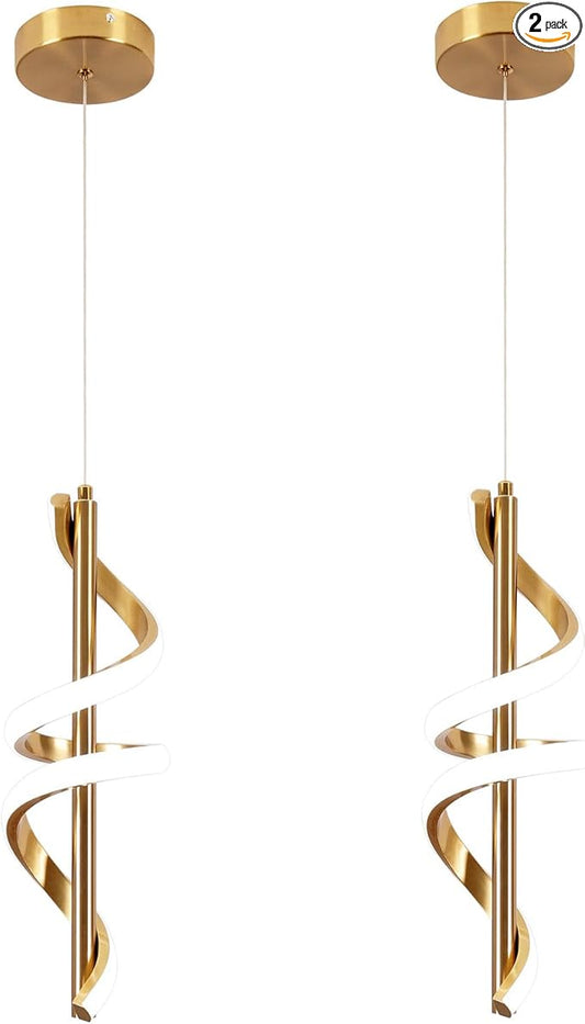 Gold Led Pendant Light Fixtures,6000K Cool White Modern Pendant Lights for Kitchen Island,Adjustable Kitchen Island Light Fixture for Dining Room Bedroom Sink, 1 Pack (Gold, 2 Packs)