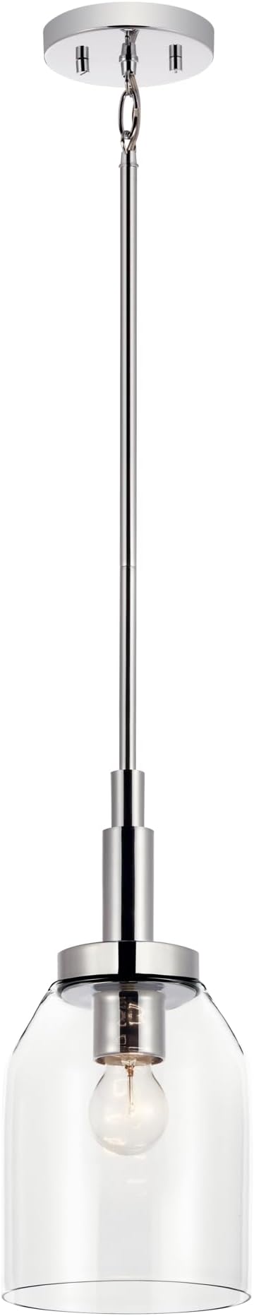 Kichler Madden 1-Light Mini Pendant Light Fixture with Clear Glass in Chrome, Kitchen Island Hanging Light Ceiling Mount for Bathroom or Kitchen (7" x 15"), 52725CH