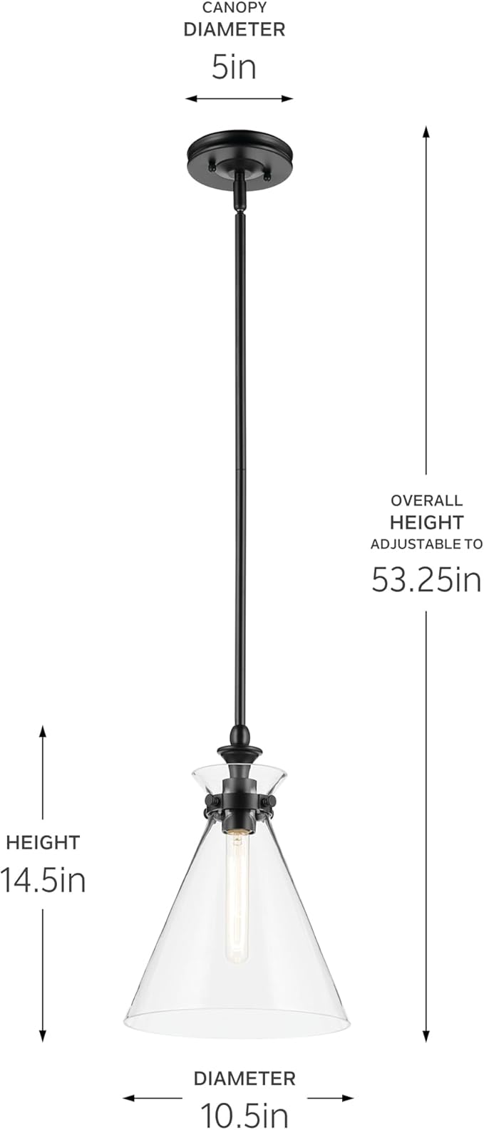 Kichler Laria 1-Light Pendant Light Fixture with Clear Glass, Kitchen Island Hanging Light in Black, Updated Traditional Style for Dining Room (14.5" x 10.5"), 52774BKCLR