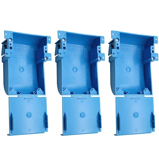 Single Gang Shallow Switch & Outlet Box with Bracket,Old Work,PVC,18 Cubic Inch,Thin Wall Box with Flip Cover,Blue(3 Pack)