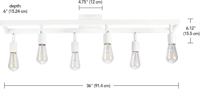 Globe Electric 64000095 36" 6-Light Track Lighting, Matte White, Pivot Sockets, Ceiling Lamp for Bedroom, Kitchen, Hallway, Bathroom, Den, Dining Room, Home Décor