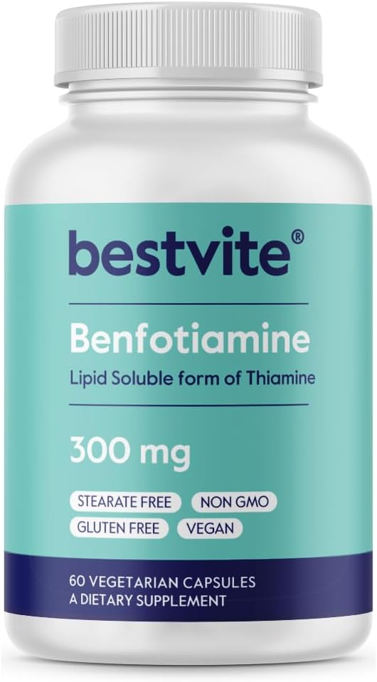 ベンフォチアミン 300mg (ベジタリアンカプセル60粒) ステアリン酸塩不使用 - 二酸化ケイ素不使用 - ヴィーガン - 非遺伝子組み換え - グルテンフリー