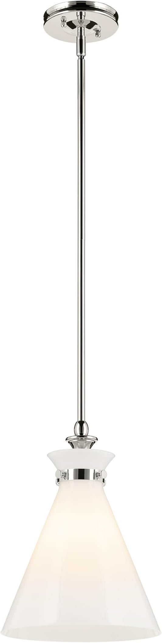 Kichler Laria 1-Light Pendant Light Fixture with Opal Glass in Polished Nickel, Kitchen Island Hanging Light for Updated Traditional Spaces (14.5" x 10.5"), 52774PM