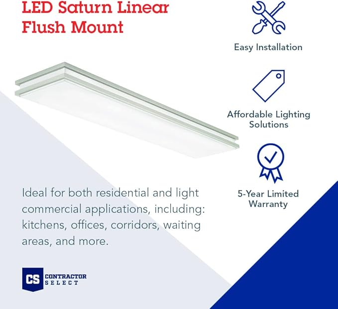Lithonia Lighting Saturn 4 Foot LED Kitchen Light Fixture, Linear Flush Mount Ceiling Light, 4000K Cool White, 3206 Lumens, 120 Volts, 39 Watts, Damp Listed, Brushed Nickel (FMFL 30840 SATL BN)