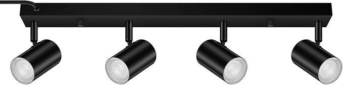 BoostArea Plug in Track Lighting, LED Track Light Kit, Black 4-Light Track Lights for Kitchen, 15 FT Cord,23" Ceiling Spotlight, Rotatable Wall Mount Light Head for Bedroom Hallway Living Room