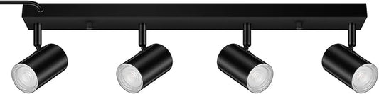 BoostArea Plug in Track Lighting, LED Track Light Kit, Black 4-Light Track Lights for Kitchen, 15 FT Cord,23" Ceiling Spotlight, Rotatable Wall Mount Light Head for Bedroom Hallway Living Room