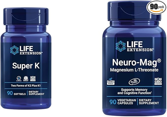 Life Extension Super K, Vitamin K1, Vitamin K2 mk-7, Vitamin K2 mk-4 & Neuro-mag Magnesium L-threonate, Magnesium L-threonate
