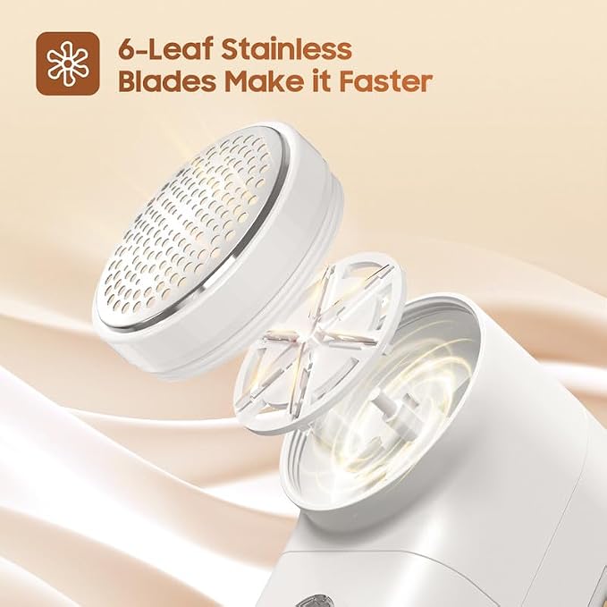 Fabric Shaver Lint Shaver, Electric Lint Remover with 3-Gears and 6-Blades, Sweater Shaver USB Rechargeable Fabric Pilling Remover for Clothes, Couch, Beddings
