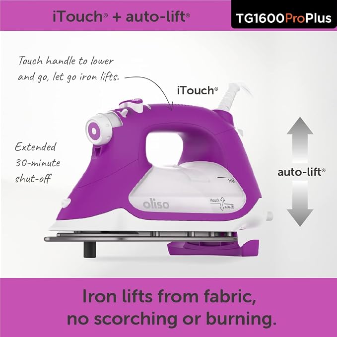oliso TG1600 ProPlus Auto-Lift Steam Iron - Sewing Quilting & Clothes Ironing – 1800W, Orchid