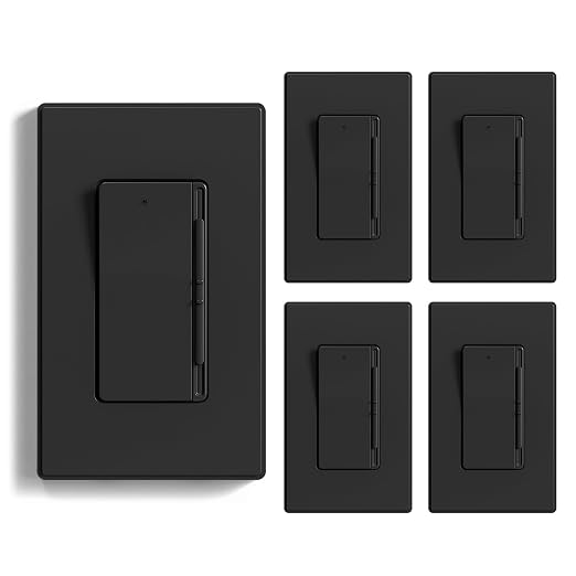 ELEGRP Digital Slide Dimmer Light Switch, Dimmer Switch with Decorative Frameless Design Wallplate for LED/CFL, Incandescent,Halogen Bulbs, Single Pole/3-Way, UL Listed, 5 Pack, Matte Black