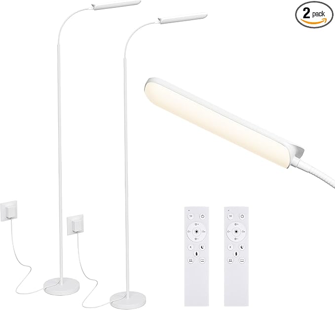 FRIDEKO HOME 2 Pack Dimmable LED Floor Lamps,1800LM 4CCT Gooseneck Light w/Remote& Touch Control, Eye-Friendly Task Lamp for Painting Over Chair Crafts Lash Extensions Bedroom Office Living Room White