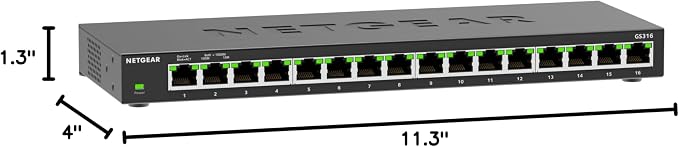 NETGEAR 16-Port Gigabit Ethernet Unmanaged Network Switch (GS316v3) – Plug-and-Play, Fanless Silent Metal Housing, Desktop or Wall Mount, with 802.1p QoS & 9K Jumbo Frame Support