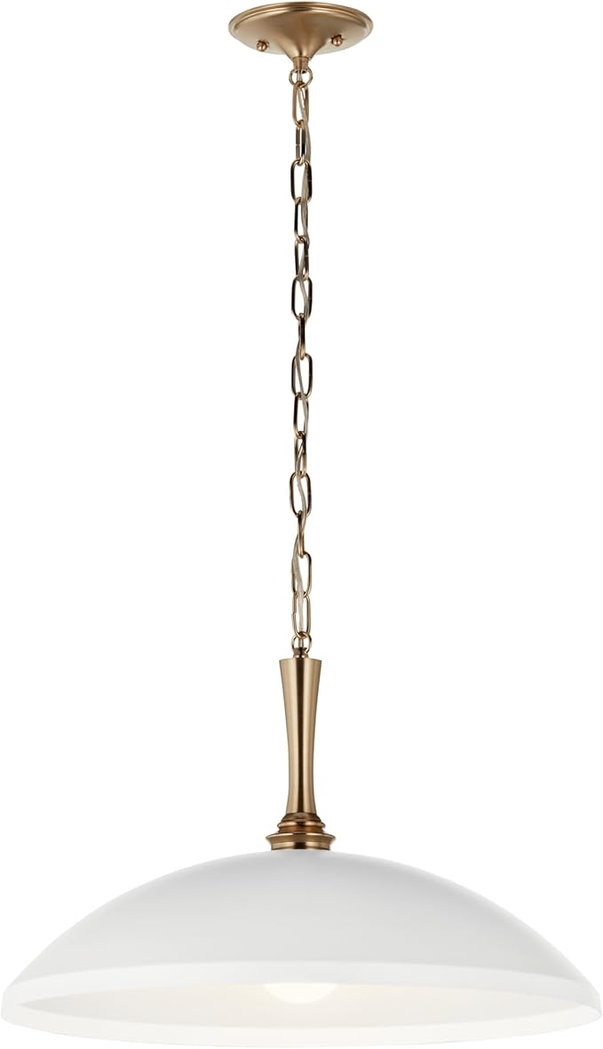 Kichler Delarosa 1-Light Pendant Light Fixture, Traditional Hanging Lamp with White Shade and Champagne Bronze Hardware for Kitchen Island, Dining Room, or Hallway (12.75" x 20.25"), 52638WH