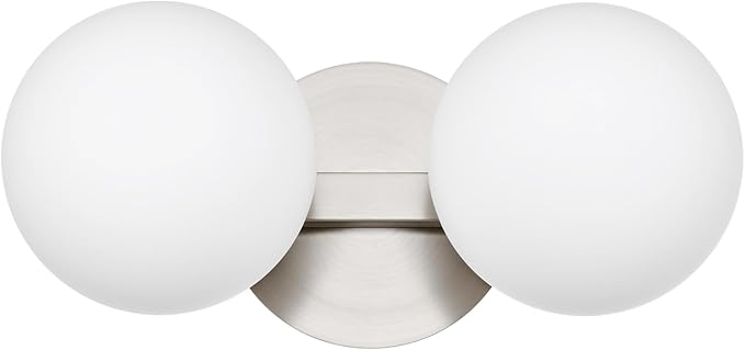 Bathroom Vanity Light Fixtures, Modern 2 Lights Globe Wall Sconce Lighting Brushed Nickel, Porch Wall Mount Light Fixture for Bathroom, Mirror Cabinets Hallway Stairs (Brushed Nickel, 2-Light)