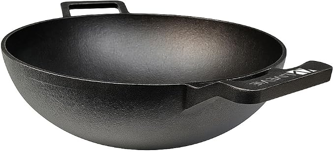LIVEVIE Cast Iron Deep Kadai Wok with Dual Handles, Heavy-Duty Cooking Pot for Deep Frying, Stir-Frying, Curries – Gas, Grill & Open Flame Compatible, 10 Inch