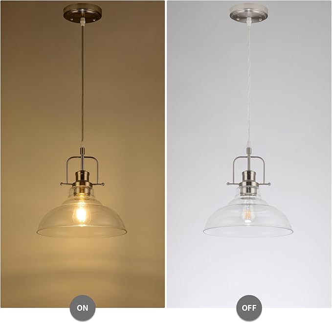 WILON Brushed Nickel Glass Pendant Lights Kitchen Island Lighting, Modern Hanging Lamp for Sink Dining Room Over Table Hallway Entryway Bar Foyer Bathroom
