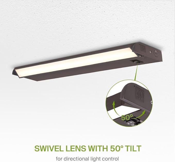 ASD Swivel LED Under Cabinet Lighting Plug in or Hardwired 18 Inch, Dimmable Under Cabinet Lights with High/Low/Off Switch, 3CCT 2700K-4000K, Linkable Under Counter Lights for Kitchen, Bronze, ETL