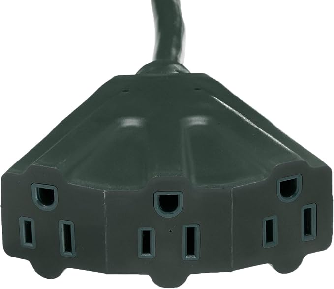 Amazon Basics Indoor/Outdoor Extension Cord, 25-foot, 3-Prong Grounded Plug with 3 Outlets, Weather Resistant Vinyl, 13 Amps, 1625 Watts, 125 VAC, Green