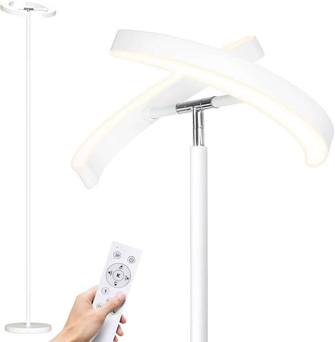 SUNMORY Floor Lamps for Living Room, 28W/1600LM Bright LED Floor Lamp with Remote & 2 Rotatable Lights, 74" Dimmable Tall Standing Lamp, Modern Reading Torchiere Corner Lamp for Bedroom Office, White