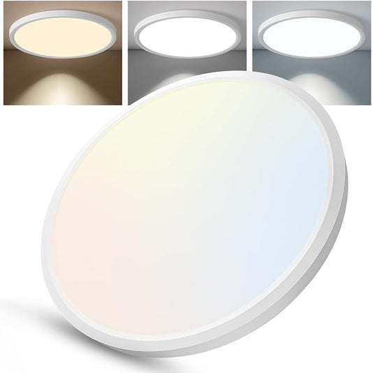 12 Inch Slim Dimmable LED Flush Mount Ceiling Light Fixtures, 24W 2640LM 3000K/4000K/5000K, Hardwired Led Lights for Bedroom Hallway Laundry Room Rental Units, 240W Equiv., White