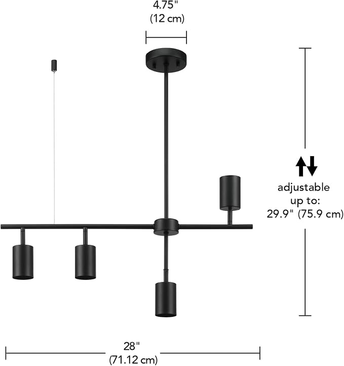 Globe Electric 64000048 4-Light Adjustable Height Track Lighting, Matte Black, Pivot Shades, Lighting for Kitchen, Bathroom, Bedroom, or Dining Room, Living Room Ceiling Lights, Light Fixture