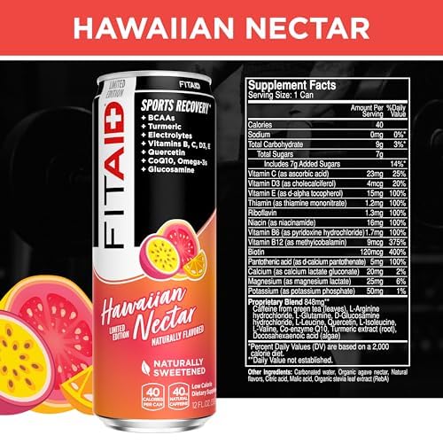 LIFEAID FITAID Workout Recovery Blend Variety Pack BCAA Glucosamine Full B Complex Electrolytes Omega-3s 100% Clean Vegan Naturally Sweetened & Flavored 12-oz. cans (Pack of 24) - Packaging May Vary