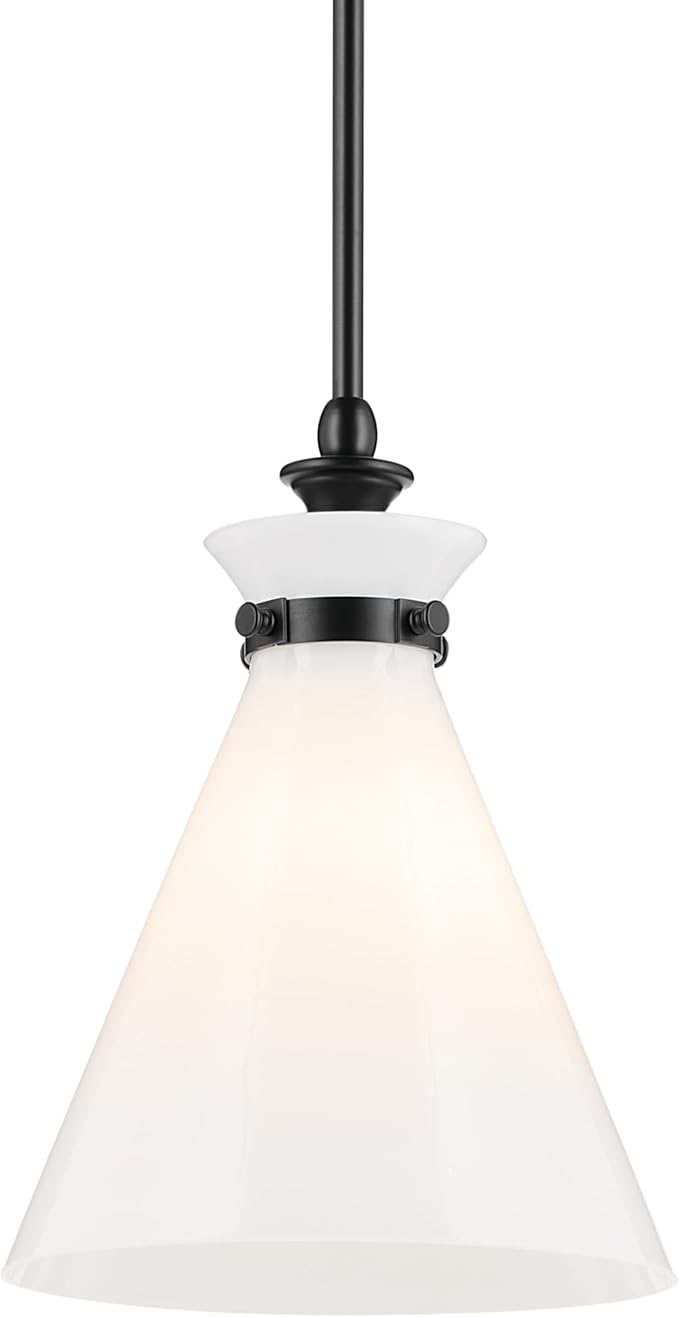 Kichler Laria 1-Light Pendant Light with Opal Glass, Kitchen Island Hanging Light Fixture in Black, Updated Traditional Style for Kitchen Island (14.5" x 10.5"), 52774BK