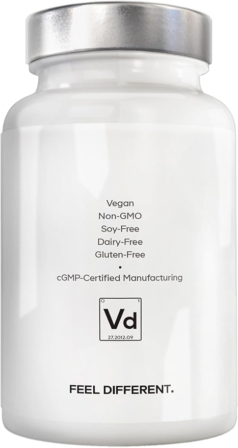 Amen Vitamine D, K2 & Zinc, Cholecalciférol D3 5000 UI, Mélange biologique d'aliments entiers avec de la pomme, de la myrtille, de la canneberge, des fruits en poudre de sureau, Supplément végétalien, Vitamines D3 K2, Sans OGM - 60 gélules