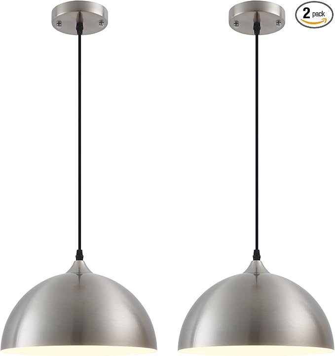 Brushed Nickel Industrial Pendant Light 11.8inches 2 Packs,Mental Hanging Light Fixtures for Kitchen Island,Dome Pendant Light,Ceiling Light Fixtures for Restaurant Dining Room Aisle