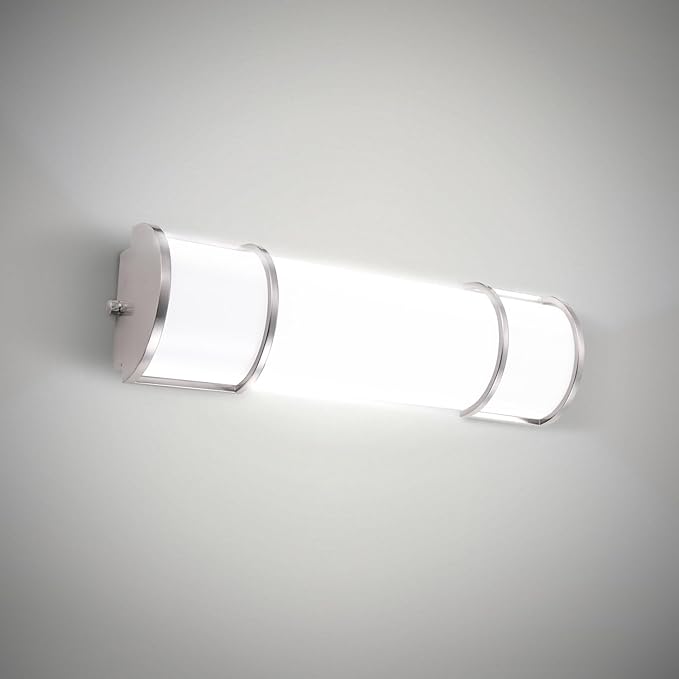 ASD LED 18" Vanity Flush Mount Light Fixture, Linear Bathroom Lighting Bar | 3CCT, Dimmable, Energy Star, ETL Listed | 20W 1650LM 3000-5000K 120V | Long Tube Bath Wall Sconce Over Mirror | Nickel