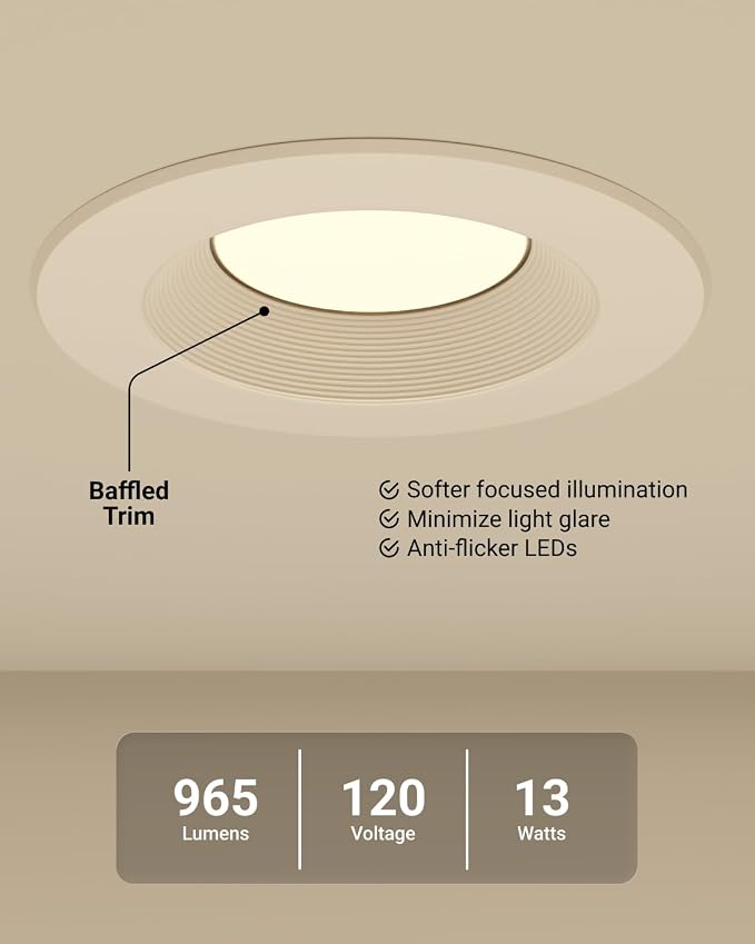 Sunco 12 Pack LED Recessed Lighting 6 Inch, Retrofit Can Lights, 965LM, 13W (100W Equivalent), Selectable CCT 2700K/3000K/3500K/4000K/5000K, Dimmable, Baffle Trim, Damp Rated UL