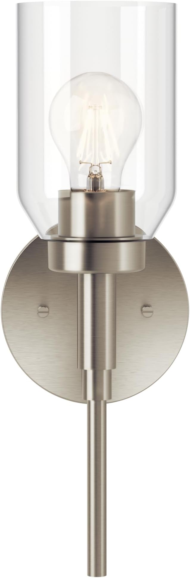 Kichler Madden 1-Light Bathroom Wall Sconce with Clear Glass in Brushed Nickel, Modern Vanity Light Fixture for Bathroom or Hallway, Sloped Ceiling Compatible (14.75" x 5"), 55183NI