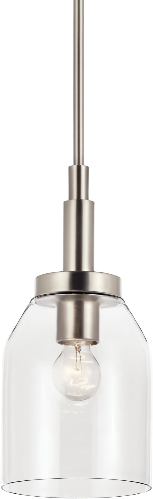 Kichler Madden 1-Light Mini Pendant Light Fixture with Clear Glass in Brushed Nickel, Sloped Ceiling Compatible for Kitchen Island or Bathroom (15" x 7"), 52725NI