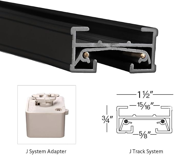 WAC Lighting JT4-BK 120V 4 Foot J Track with Mounting Hardware and Two End Caps, Single Circuit, Black