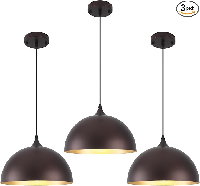 Farmhouse Pendant Light 12 Inch, Modern Pendant Lights Kitchen Island, Adjustable Height Dome Pendant Lights Fixtures for Dining Room Barn,Oil Rubbed Bronze Finish, 3 Pack