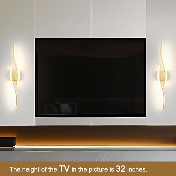 Daunton Modern Gold Wall Light Fixture Set of 2, RC Dimmable LED Wall Light Indoor, LED Wall Decor for Hallway Bedroom Living Room, Hardwired Wall Sconce with Remote Control, 27.56" in, Timer, Memory