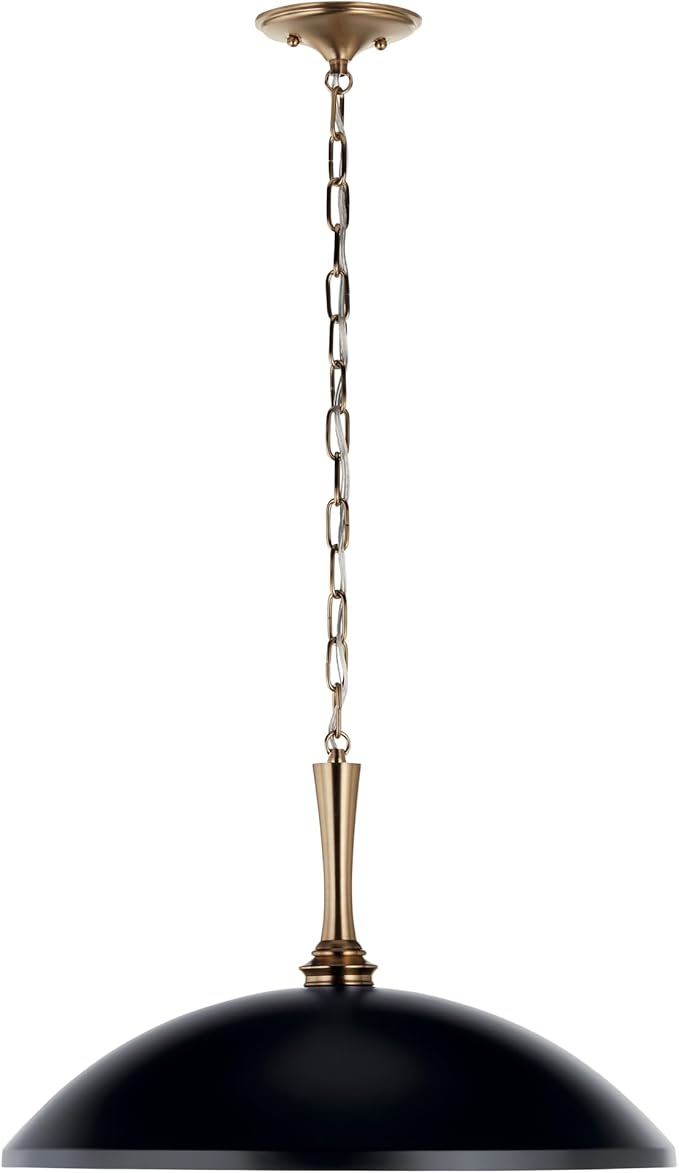 Kichler Delarosa 1-Light Pendant Light Fixture, Updated Traditional Hanging Light with Black Shade and Champagne Bronze Hardware for Kitchen Island, Dining Room, Hallway (12.75" x 20.25"), 52638BK