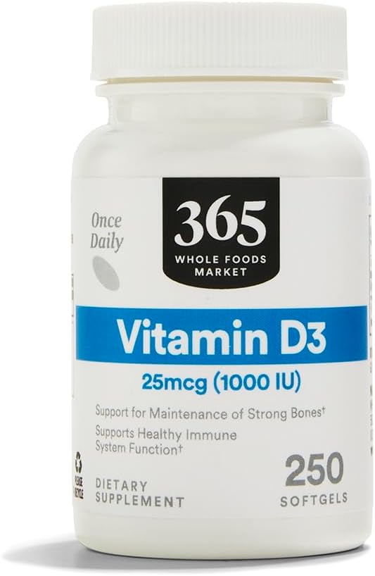 365 by Whole Foods Market, Vitamine D3 1000 UI, 250 gélules