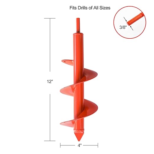 MAXCCINO Auger Drill Bit for Planting 4"(D) x12(L), Garden Ground Earth Spiral Drill Bit for 3/8" Hex Drive Drill, for Post Hole Digger Bulb Bedding Digging Plant Rapid Planter