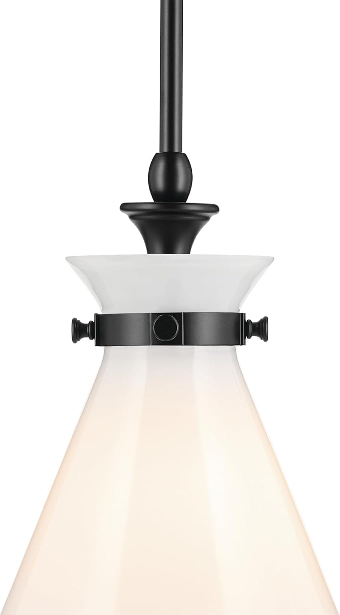 Kichler Laria 1-Light Pendant Light with Opal Glass, Kitchen Island Hanging Light Fixture in Black, Updated Traditional Style for Kitchen Island (14.5" x 10.5"), 52774BK