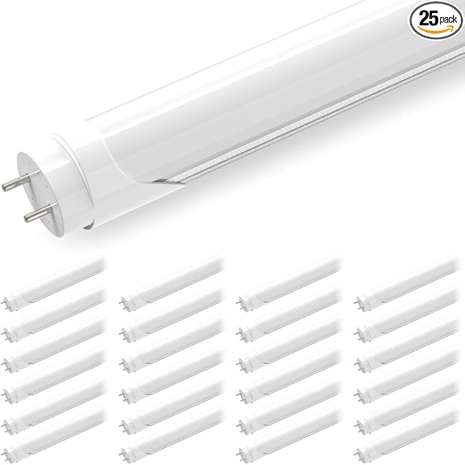 JESLED 25Pack T8 LED Bulbs 4 Foot, 24W 3200LM,6000K, Type A+B T10 T12 Fluorescent Light Bulbs, Plug and Play or Ballast Bypass, Single or Double End Powered, for Office, Garage