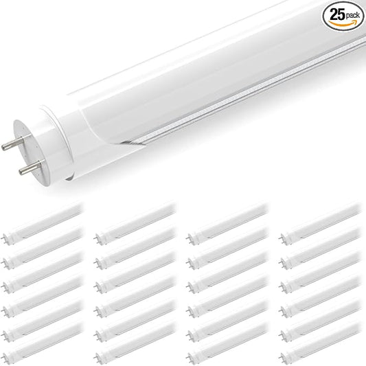 JESLED 25Pack T8 LED Bulbs 4 Foot, 24W 3200LM,6000K, Type A+B T10 T12 Fluorescent Light Bulbs, Plug and Play or Ballast Bypass, Single or Double End Powered, for Office, Garage