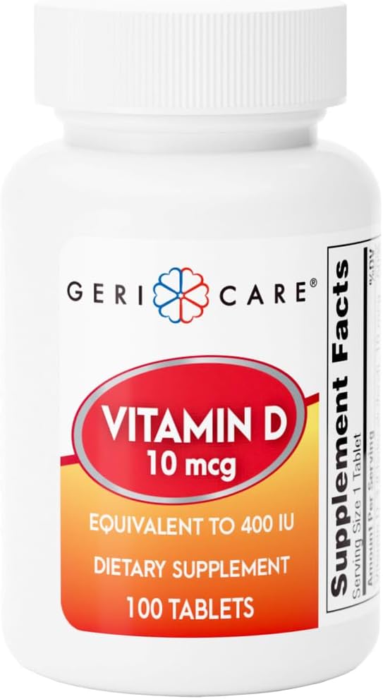 Comprimés de GeriCare Vitamine D3 (10 µg 400 UI) et Calcium (25 mg) – Complément Alimentaire Essentiel pour la Santé des Os, la Fonction Musculaire et le Soutien Immunitaire – 100 Comprimés (Lot de 1)